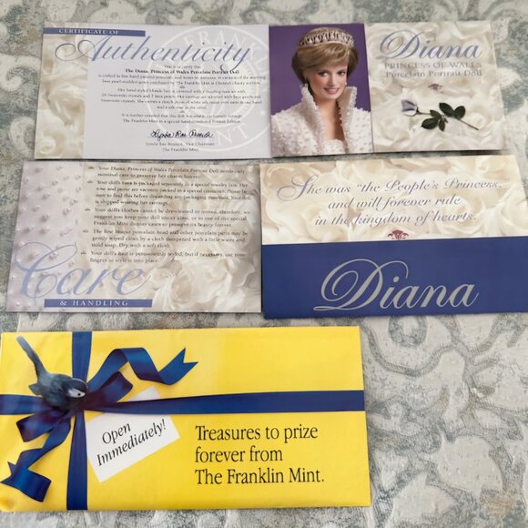 Franklin Mint Princess Of Wales Diana Porcelain Doll White Beaded Dress 17” NWT - Picture 5 of 6